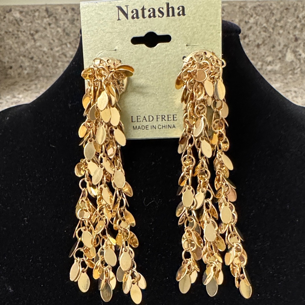 Natasha Couture Shimmering Gold Chain Tassel Earrings